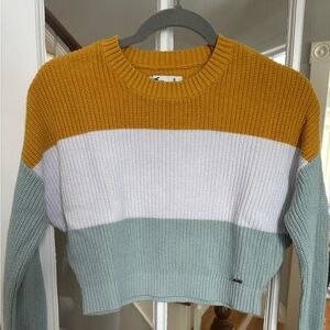 Hollister Women's Striped Sweater - Mustard, White, Light Green